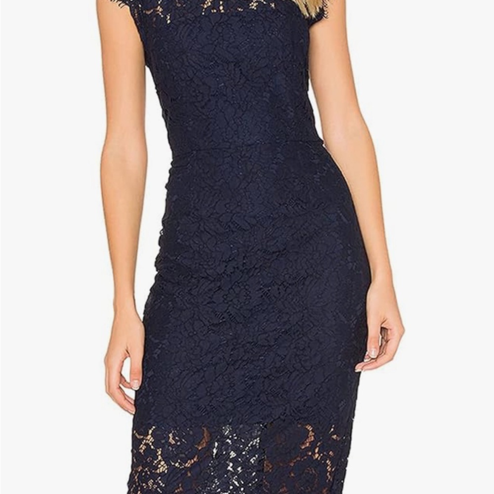 Blue Sheath Midi Dress with Flutter Cap Sleeves - Picture 2 of 6